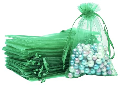 100 Stück Grünes Organzasäckchen Geschenkbeutel,7x9cm Kleine Geschenk Organzabeutel Organza Beutelchen mit Kordelzug Sie als Hochzeit Bonbonsbeutel,Schmuckbeutel,Weihnachtsgeschenke,Geburtstag Party