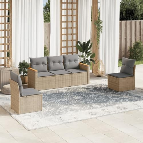 Faroom Balkon Ecklounge mit Stauraum Gartenlounge Klein Balkon Lounge Balkonsofa Kleiner Balkon Sitzecke Balkon Loungemöbel Gartensofa Ecksofa Balkonmöbel Beige und Grau 5-tlg-Type-A611