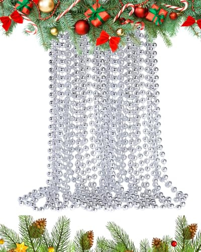 UKDeals Direct UKDD® 10 m lange Weihnachts-Perlenkette – glänzende Weihnachtsgirlanden – Weihnachtsbaumschmuck (Silber)