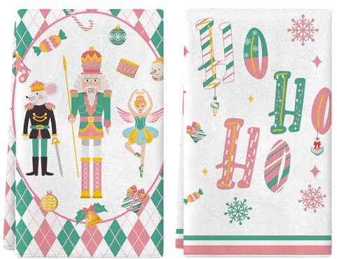 Lot de 2 Torchons de Noël, Casse-Noix Serviettes de Cuisine, Hiver Torchons de Cuisine Coton Vaisselle, Bar Multi-usages Doux et absorbants Décoration saisonnière de Noël pour l'hiver 40 x 60 CM