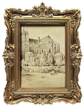 BILXIM 5x7 Vintage Picture Frame, Antique Gold Ornate Photo Frame for Wall Hanging or Tabletop Display, Retro Home Decor, Photo Gallery Art Deco