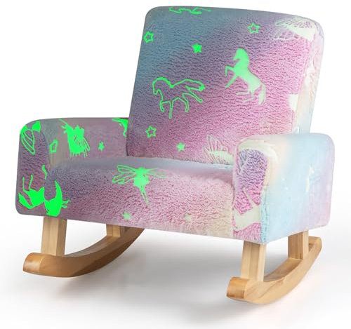 COSTWAY Schaukelstuhl Kinder, Kindersofa im Dunkeln Leuchtend, Kindersessel gepolstert aus Flanellstoff mit Rückenlehne & Armlehnen, Kindercouch Spielsofa für Kinder ab 3 Jahren