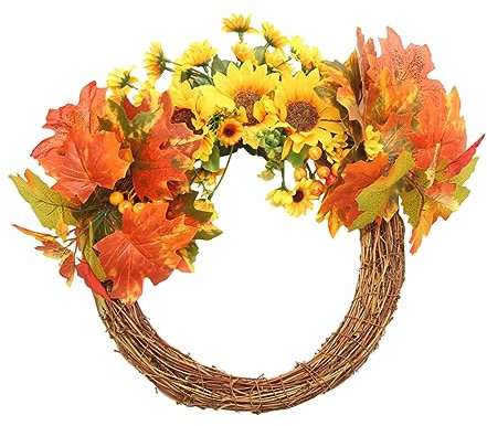 Alipis Ahornblattkranz Weihnachtskranz Mit Sonnenblumen-dekor Für Tür Und Wanddekoration Home Garten Neujahrsdeko Ahornblattgirlande Weihnachtstürkranz Ahornblattkranz Deko