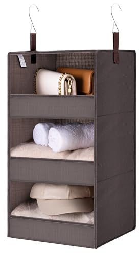 GRANNY SAYS Hängande Garderobsförvaring 3 Hyllor, Paket med 1 Hängande Klädförvaring, Hängande Förvaring för Garderob, Hängande Organisatör i tyg för Klädtillbehör, Hanging Storage Shelf, Mörkbrun