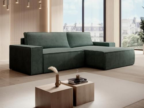 Vente-unique-Ecksofa - Ecke rechts - Cord - Grün - Tannengrün - Amelia