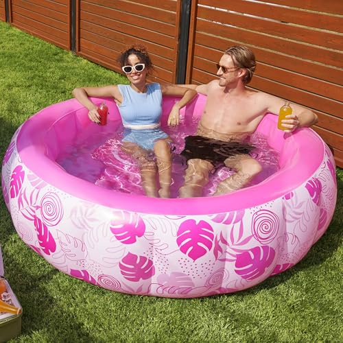 SLOOSH Aufblasbarer Swimmingpool, 5,5 ft × 20 Zoll (167,6 × 50,8 cm), Aufstellpool für die Familie, aufblasbar mit bequemem Rückenlehne, ideal für Sommer-Wasserpartys im Garten, auf dem Rasen, Rosa