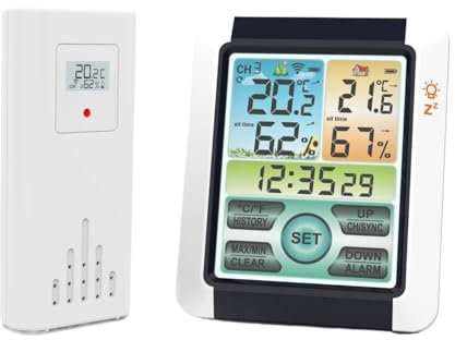 Station Météo, Station météo numérique, horloge, prévisions météorologiques intérieures et extérieures, baromètre, thermomètre, hygromètre avec capteur extérieur sans fil , prévisions météo(With 1 sen