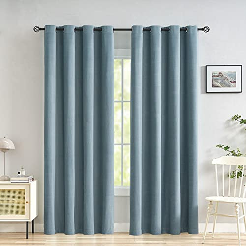 Set di 2 tende termiche con occhielli, completamente oscuranti, per soggiorno, con texture morbida, tendaggi per finestre, colore azzurro, 213 x 160 cm (larghezza x lunghezza)