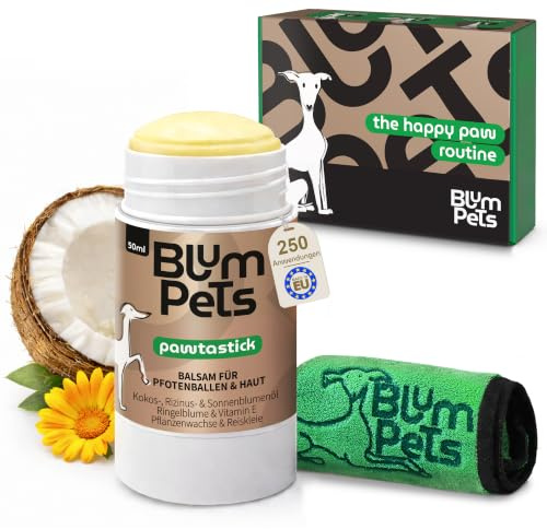 Blum Pets | Crema Almohadillas Perros Vegana Natural Repara y Protege Piel Agrietada - Kit Balsamo para Patas de Perro más Toalla Microfibra y Estuche Regalo - La Rutina de Patas - Seguro de Lamer