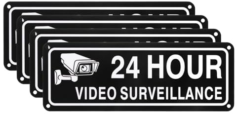 M METERXITY 4-Pack Cartello Di Sorveglianza Video 24 Ore, 10 x 3.5 Riflettente Protetto UV Impermeabile Cartello Sicurezza Telecamera Per Casa/Aziende/CCTV[Nero+Bianco]