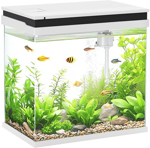 PawHut Fish Tank 26L Glass Aquarium with Filter System for Goldfish, White