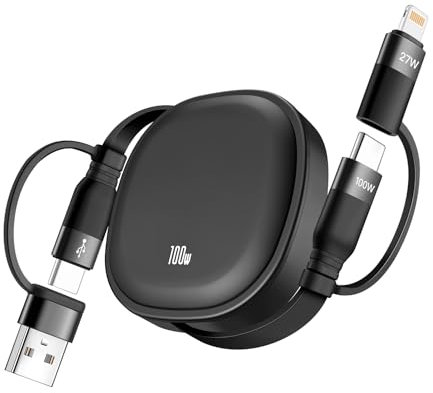 Minlu 100W Cavo di Ricarica Multiplo, 5 in 1 Multi Cavo Ricarica Retrattile, Cavo di Ricarica Rapido e Trasferimento Dati, Cavo USB Ricarica da Typ-C/A a Lightning/USB C per iPad/IP/Galaxy/Tablet