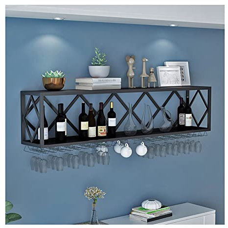 Schwimmende Wand-Bareinheit mit Weinschrank, umgekehrtem Weinglasregal und multifunktionalem Eisen-Weinflaschenhalter, einfaches hängendes Kelchregal (schwarz, 60 x 25 x 40 cm)