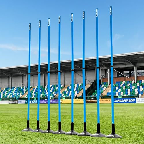 FORZA Teleskopiska Slalompinnar | Justerbara träningspinnar i 8-pack för idrottsövningar och smidighet – Flera färger (med baser, himmelsblå)