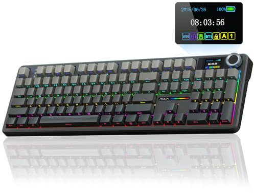 AULA F108 Pro Wireless Gaming Keyboard,Full Size Mechanical Keyboards with Display&Knob,2.4G/BT5.0/USB-C,Five Layers Filling,8000mAh,RGB,Creamy Sound,Hot Swappable Custom Keyboard (Grey)