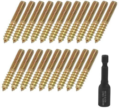 Jiozermi 20 Pcs M4 x 30mm Hanger Bolts, Double Head Screws Self Drilling Wood Dowel Screws with Hanger Bolt Driver, Carbon Steel Fasteners for Stairs, Furniture, and DIY Projects