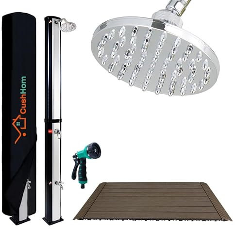 CCLIFE Solardusche 60L mit Bodenplatte und Handbrause Solar Gartendusche Pooldusche Regendusche Außendusche Garten Brause warmes Wasser