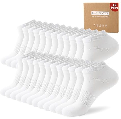 LBJR 12 Pairs Trainer Running Socks, Women Men Ankle Sportsocks, Low Cut Cotton Athletic Socks