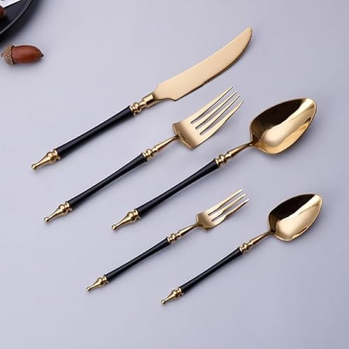 Besteckset, 5/20/30/40/50/60-teilig, Besteckset aus Edelstahl 304, Messer, Gabel, Löffel, Kaffeelöffel, Hotel, Schwarz, 60-teilig für 12 Personen (Roségold, 60-teilig für 12 Personen)