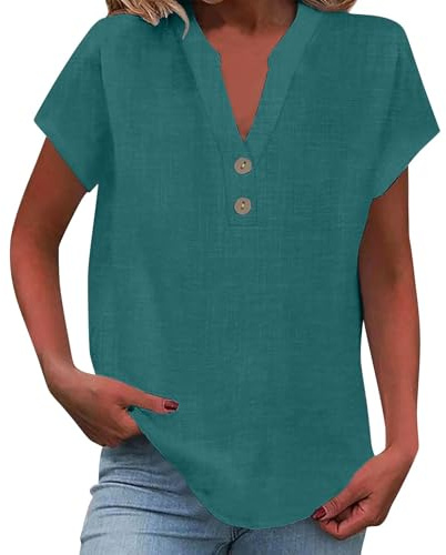 Cocila Magliette Donna Estive T-Shirt Manica Corta Camicia Elegante Basic Blouse Button Casual Estiva con Girocollo Modello Vintage Casual Tee Maglietta Manica Corta Camicetta Donna Primavera