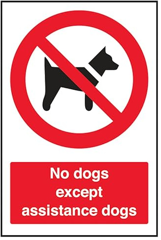 V Safety No Dogs Except Assistance Dogs 100 x 150 mm - Self Adhesive Vinyl Safety Sign