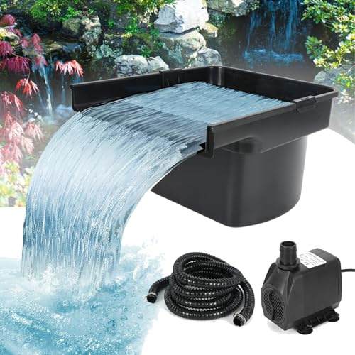 YCBTREE Kit de jardin cascade pour étang, 48 x 44 x 28 cm, noir, hors sol, matériau ABS, kit complet de cascade avec pompe et système de filtration, idéal pour les bassins de petite et moyenne taille