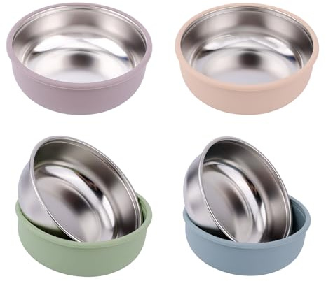 BOXOB 4uds Tazones de Acero Inoxidable y Silicona para Bebé, Cuencos Antideslizantes Comida Bebé Plato Acero Inoxidable Niños Pequeños Platos para Bebés y Niños Pequeños