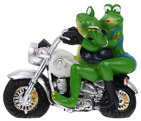 Toyvian Wetterfeste Grüne Frosch Gartenfigur aus Kunstharz als Liebevolles Paar mit Motorrad für Garten und Rasen Dekoration Lebendige Gartendeko Tierdekoration