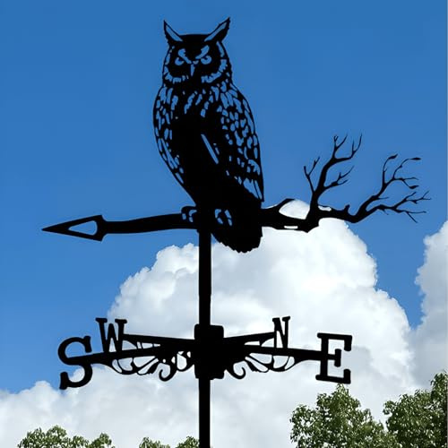 SYFUNLV Owl Weather Vane,Owl on Branch Weathervanes,Black Metal Weather Vanes Roof Mount,Animal Weather Vanes,for the Garden,Yard,Sheds,Yard,Patio,Farmhouse (Style 1)