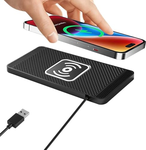 VOBOR Induktive Ladestation Auto, 15W Rutschfestes Kabelloses Auto Ladegerät, Universelles Autoladegerät, Kopfhörer und Geräte, die Kabelloses Laden Unterstützen (USB 30cm)
