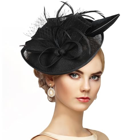 ETOFETE Fascinator Kopfschmuck Damen Karneval Haarreif Fasching Schwarz Damenblumenhüte Organza Victorian Accessoires für Teeparty 1920er Jahre Kirchenschleier Kopfband