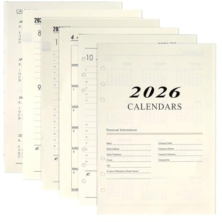 JALEVID 2026 Wochenplaner Einlage A5 6 Löcher, 176 Seiten Monatsplaner Einlag Refills, 2026 Kalendereinlage Personal Organizer Nachfüllpapier für Planer, Tagebücher, DIY-Projekte, Jan.– Dez. (2026-A5)