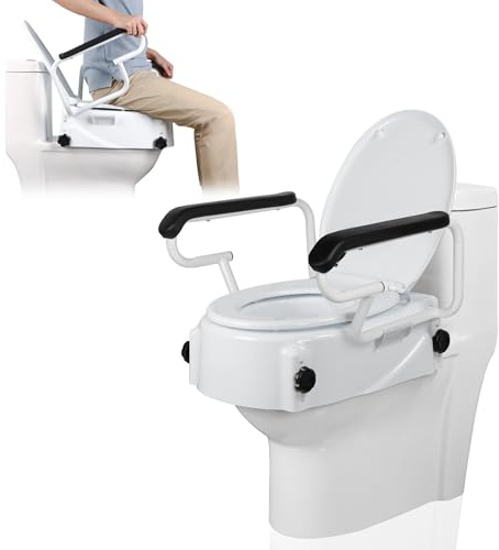 NIdreamCE Raised Toilet Seat for Seniors with Flip-up Handles, 5.9 Adjustable Toilet Seat Riser Elevated Medical Supplies & Equipment for Handicap, Elderly, Hip Replacement After Surgery