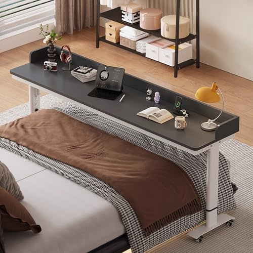 DSEWTEZXI Höhenverstellbar Schlafzimmer betttisch mit schallwand, laptoptisch Tisch mit Rollen, modern Mobile Arbeit Desk auf Rollen, pflegebett beistelltisch, für Zuhause und Krankenhaus.