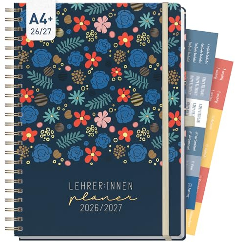Häfft® Lehrerplaner 2026/2027 Maxi Deluxe A4+ Flowers & Leaves | Großer Lehrerkalender & Schulplaner 26/27 mit Spiralbindung für Grundschule, weiterführende Schulen & Referendariat