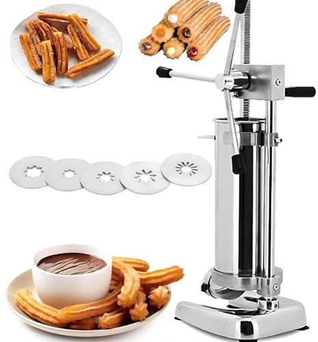 CUTANGELAR Machine À Remplir Les Churros, Presse À Pâte Polyvalente. Acier Inoxydable De Qualité Commerciale Avec 5 Filières De Façonnage. Adaptée Pour Créer Des Churros Fourrés(3L)