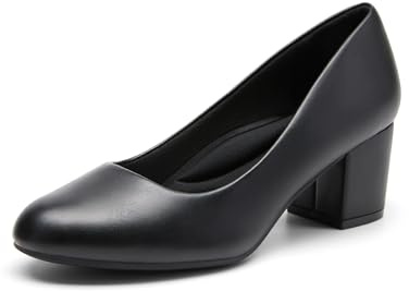 DREAM PAIRS Women's Pumps Low Chunky Block Heel Dress Shoes Closed Round Toe Comfortable Heels,Size 9W,Black-Pu,SDPU24031W-W