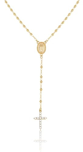 Rosenkrans, halsband, damer, korskedja, radband med jungfru, Maria-medalj, lång radband, halsband, justerbar, rosary halsband, religiöst smycke för påsk, firmation, födelsedag, 50, Koppar, Ingen