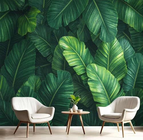 DLERFLOVR Carta da Parati Grandi Foglie Di Banano 350x250cm - Fotomurali in Seta Surrealismo Decorazione da Muro XXL Poster Gigante per Per Soggiorno Tv Sfondo Muro Decorazioni, Verde