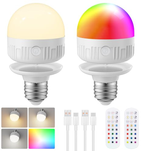 LGMCF Bombilla recargable con mando a distancia, E27, intensidad regulable, colores RGB, bombilla LED con batería, 8 W de control táctil con función de temporización, luz de emergencia con magnético | 15 colores, mando a distancia, base magnética, bombilla de batería, bombilla LED recargable para lámparas no cableadas