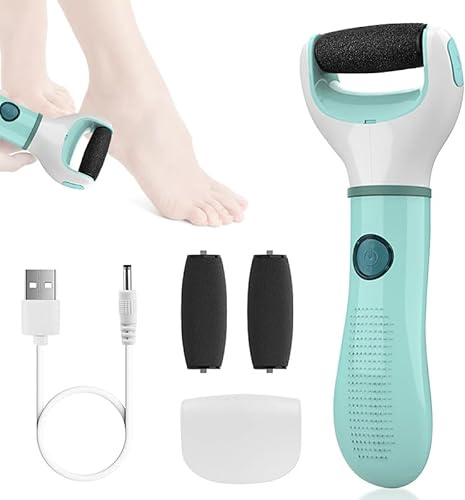 Electric Foot File Pedicure Remover feet Hard Skin Shaver Rechargeable Waterproof Tools Foot Scrubber Pedicure kit for Cracked Heels and Dead Skin with 2Replacement Head