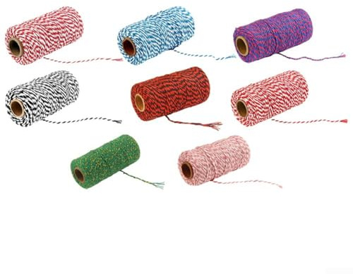 Cordel de algodón de 100 m para manualidades, decoración del hogar y usos de boda, fiable y fácil de trabajar (03 rojo + blanco)