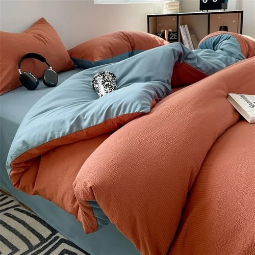 Bubble Cotton Bedding Sets Washed Cotton Breathable Skin Friendly Comforter Cover Sets Jacquard Single Bed Linens,3,1.8m 4pcs Set