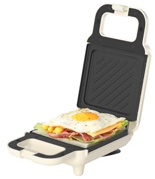 SIMPLUS Sandwichmaker Klein für Knusprige Dreiecks, Sandwichtoaster, 650W, Antihaftbeschichtete Platten, Schnell Aufheizend, Überlaufschutz, Wärmeisolierter Griff, BPA-frei, Cremeweiß