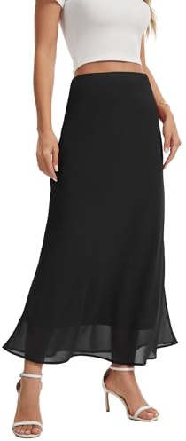 BEIGAI Jupe longue élégante pour femme - Taille élastique - En mousseline de soie - Ligne trapèze - Décontractée - Jupe d'été pour fête