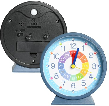 Lunaanda Réveil Analogique Silencieux, Réveil Table sans Tic-Tac avec Veilleuse & Fonction Snooze, Réveil Educatif Coloré, à Piles, pour Chambre, Bureau ou Table de Chevet, 10,9 x 4 x 11,8 cm, Bleu