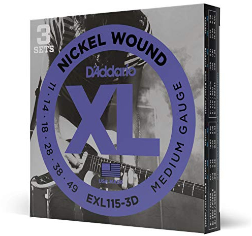 D'Addario Gitarrsträngar - XL Nickel Strings för elgitarr - EXL115-3D - Perfekt intonation, jämn känsla, pålitlig hållbarhet - För 6-strängade gitarrer - 11-49 Medium, 3-Packning