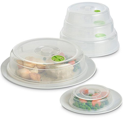 VonShef Microwave Covers for Food, Set of 5 Food Covers with Lids, Microwave & Dishwasher Safe Nesting Storage, Transparent Microwave Plate Cover