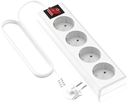 Garza Power - Regleta de 4 enchufes con Interruptor y Toma de Tierra | Ladrón múltiple de 1.4 Metros | hasta 3680W | Protección Infantil |Cable H05W-F 3G | Color Blanco