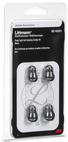 3M Littmann Stethoscope Spare Parts Kit, Snap Tight Soft-Sealing Eartips, Black, Large and Small, 40001
